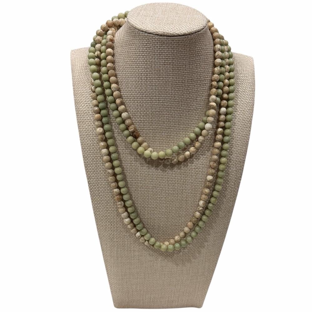 (2) Serpentine New Jade & Picture Jasper 8mm Bead Necklaces 36” Continuous
